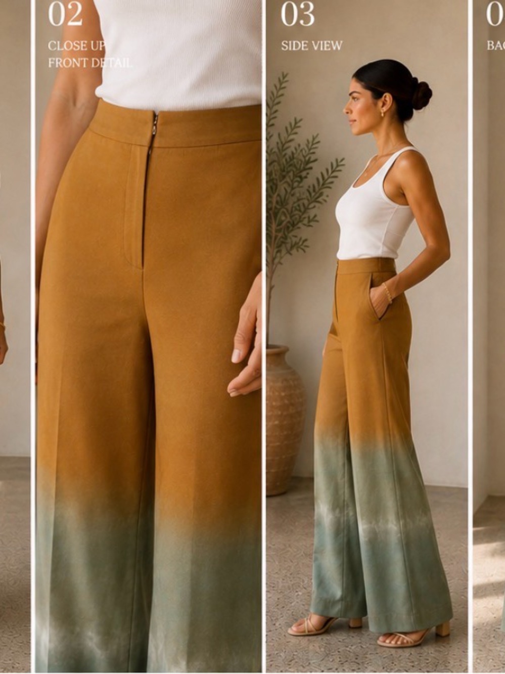 Zara Ombre Wide-Leg High-Rise Pants in Mustard and Sage